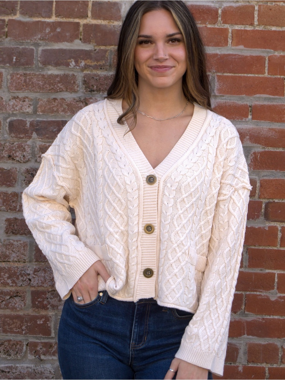 Cropped Cable Knit Cardigan